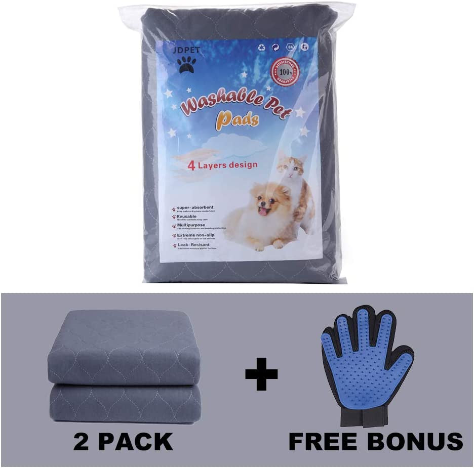 Washable Dog Pee Pads+Free Grooming Gloves - Reusable Whelping Pads,Waterproof Dog Mat Non-Slip Puppy Potty Training Pads for Dogs, Cats, Bunny…