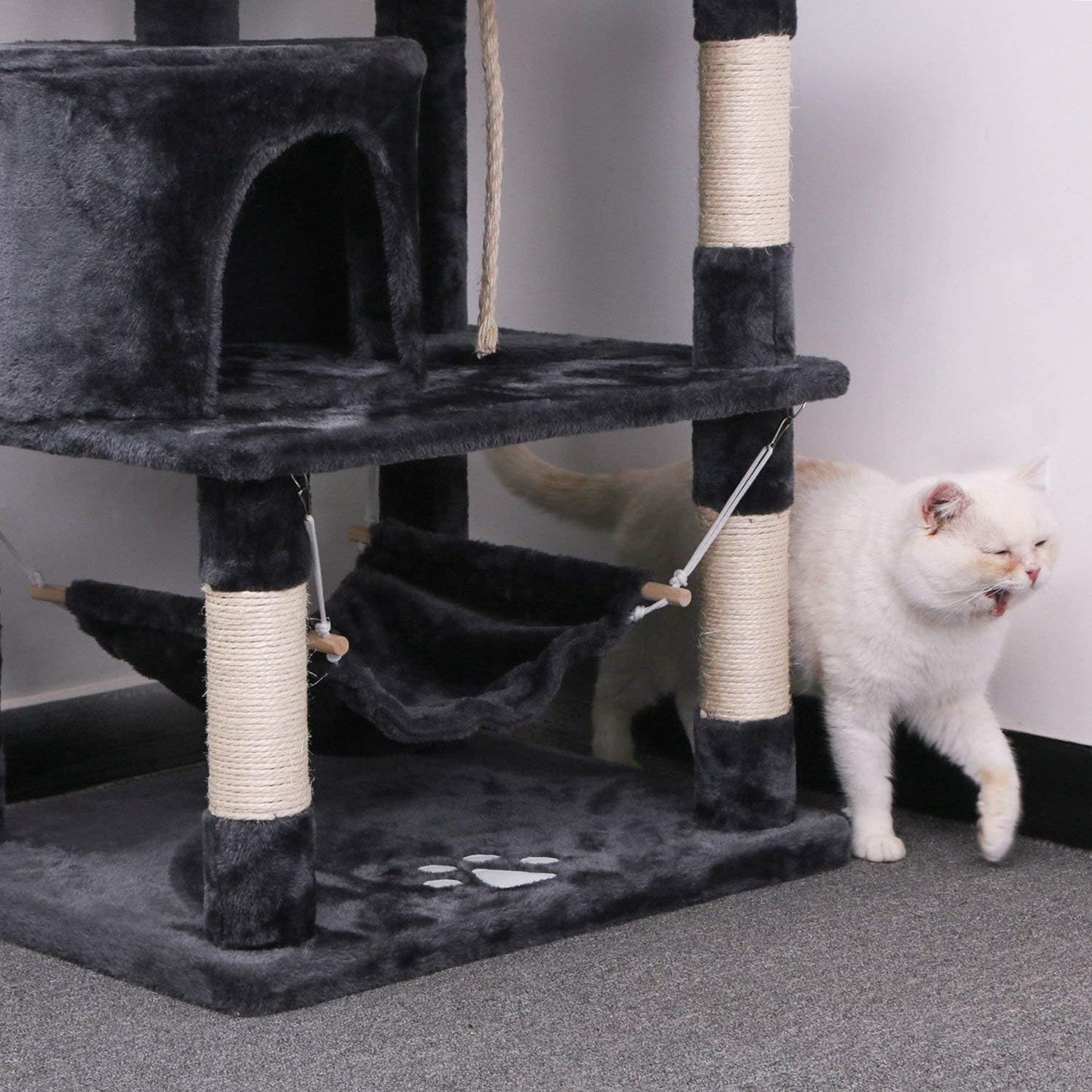 Cat Tree Condo Tower Kitten Furniture Activity Center Pet Kitty Play House with Sisal Scratching Posts Perches Hammock Grey MMJ01B
