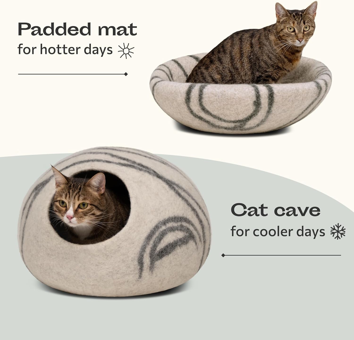 Cat Cave – Premium Felt Cat Bed for Indoor Cats, Handmade 100% Merino Wool (Light Grey, Medium)