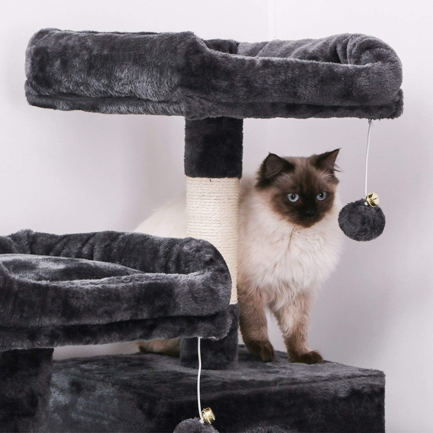 Cat Tree Condo Tower Kitten Furniture Activity Center Pet Kitty Play House with Sisal Scratching Posts Perches Hammock Grey MMJ01B