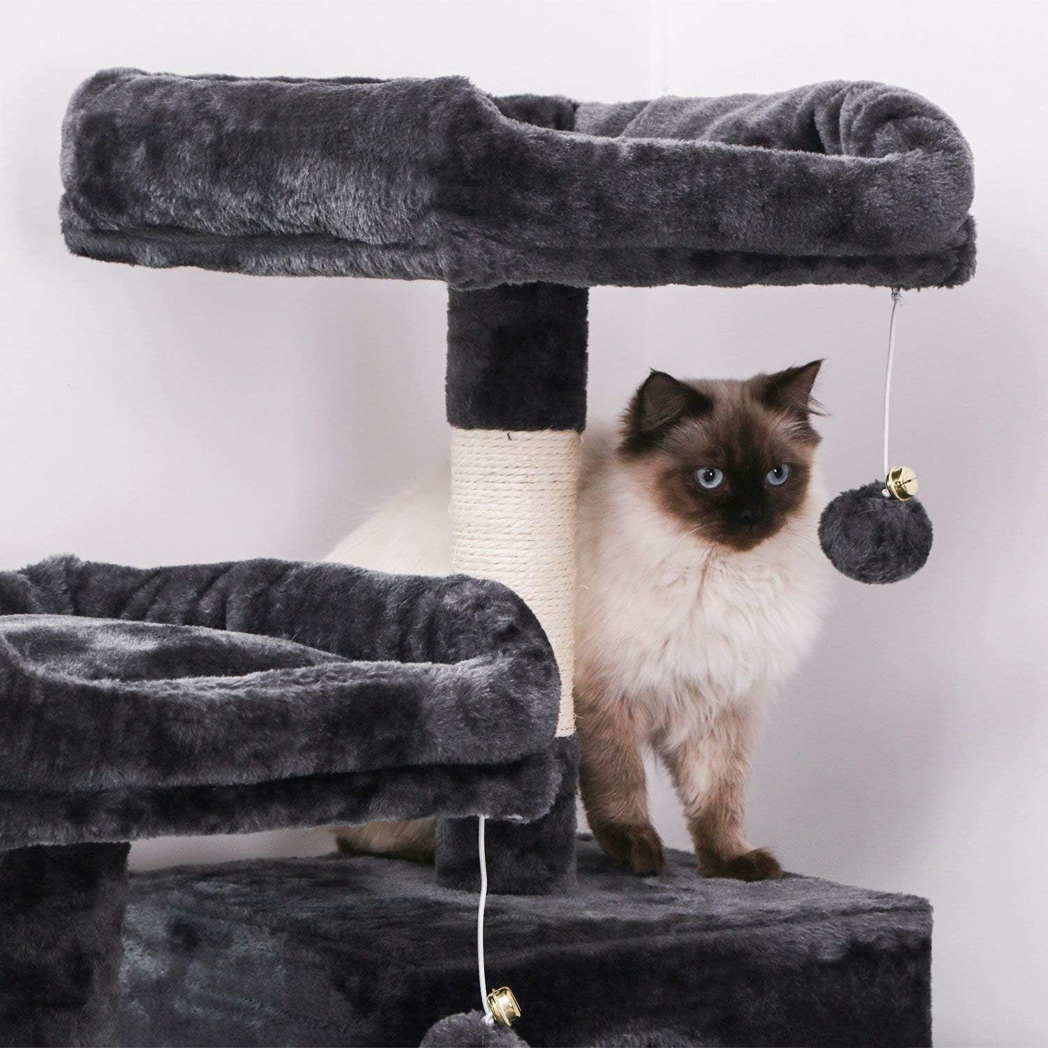 Cat Tree Condo Tower Kitten Furniture Activity Center Pet Kitty Play House with Sisal Scratching Posts Perches Hammock Grey MMJ01B