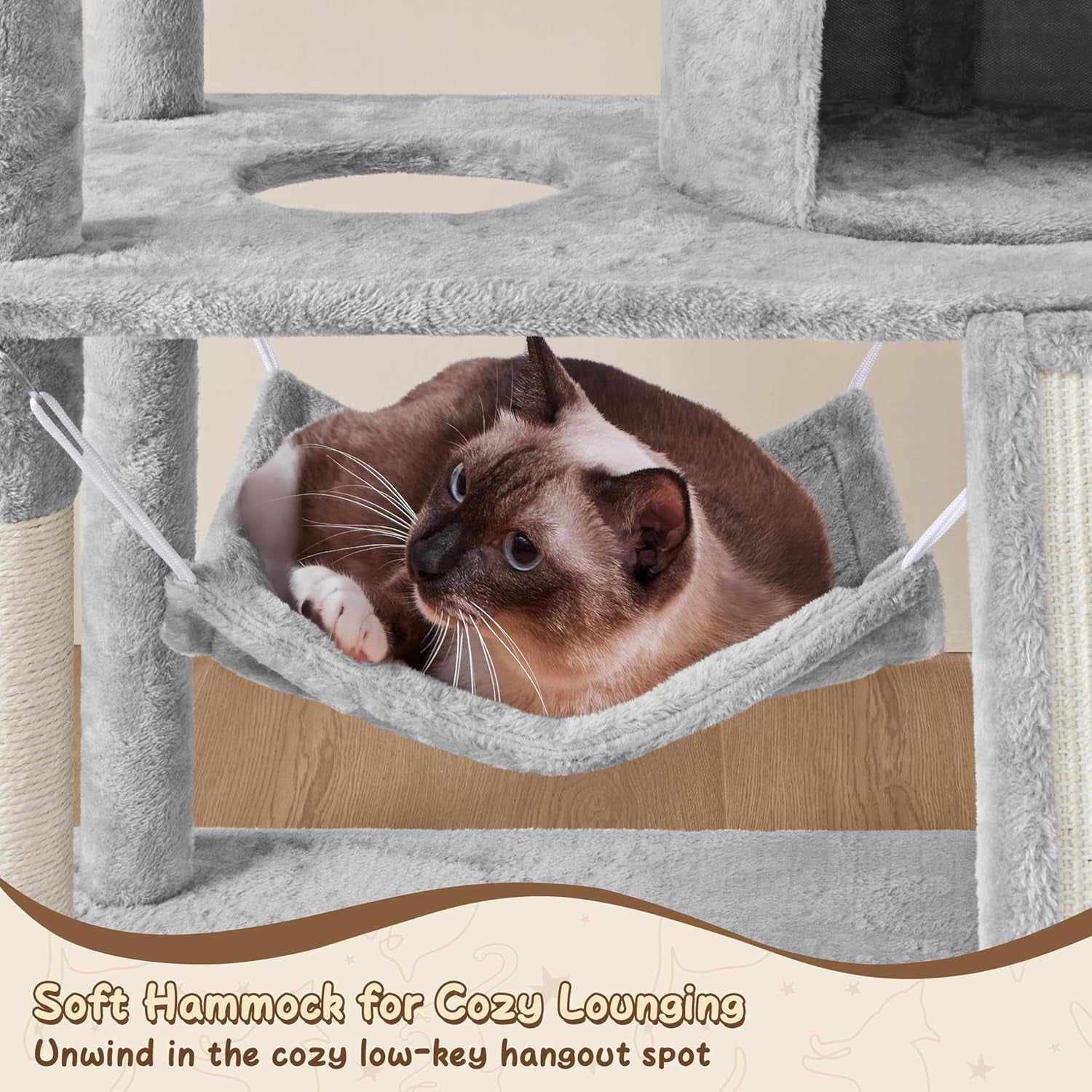 63.5In Multi-Level Cat Tree Tower Condo with Scratching Posts, Platform & Hammock, Cat Activity Center Play Furniture for Kittens, Cats, and Pets