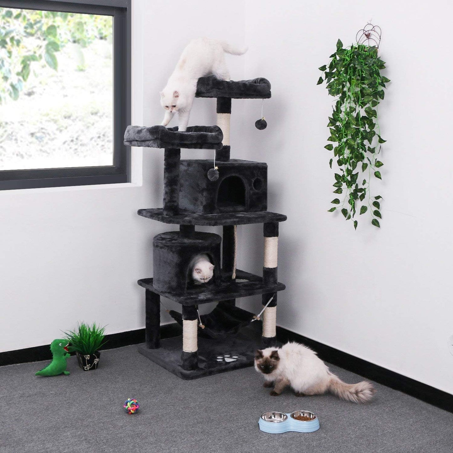Cat Tree Condo Tower Kitten Furniture Activity Center Pet Kitty Play House with Sisal Scratching Posts Perches Hammock Grey MMJ01B