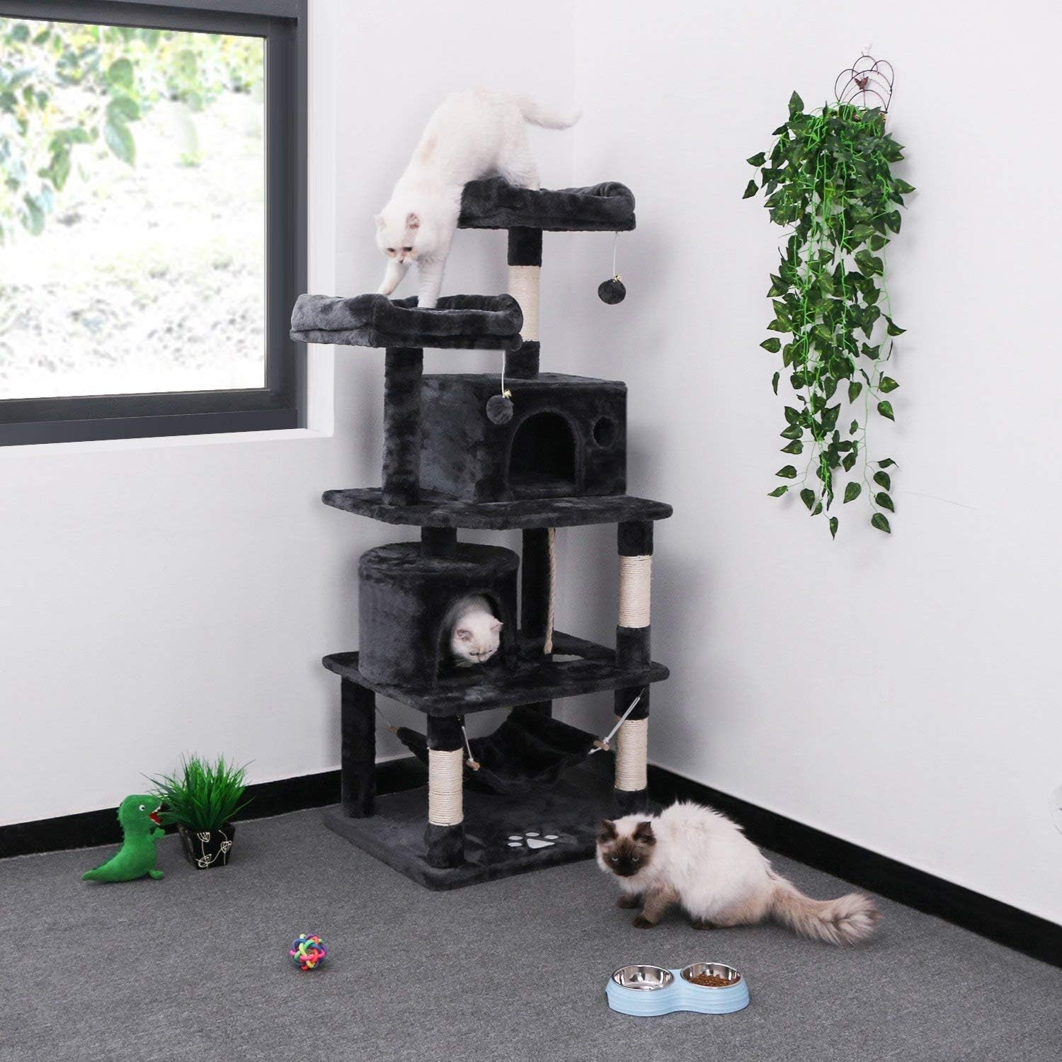 Cat Tree Condo Tower Kitten Furniture Activity Center Pet Kitty Play House with Sisal Scratching Posts Perches Hammock Grey MMJ01B