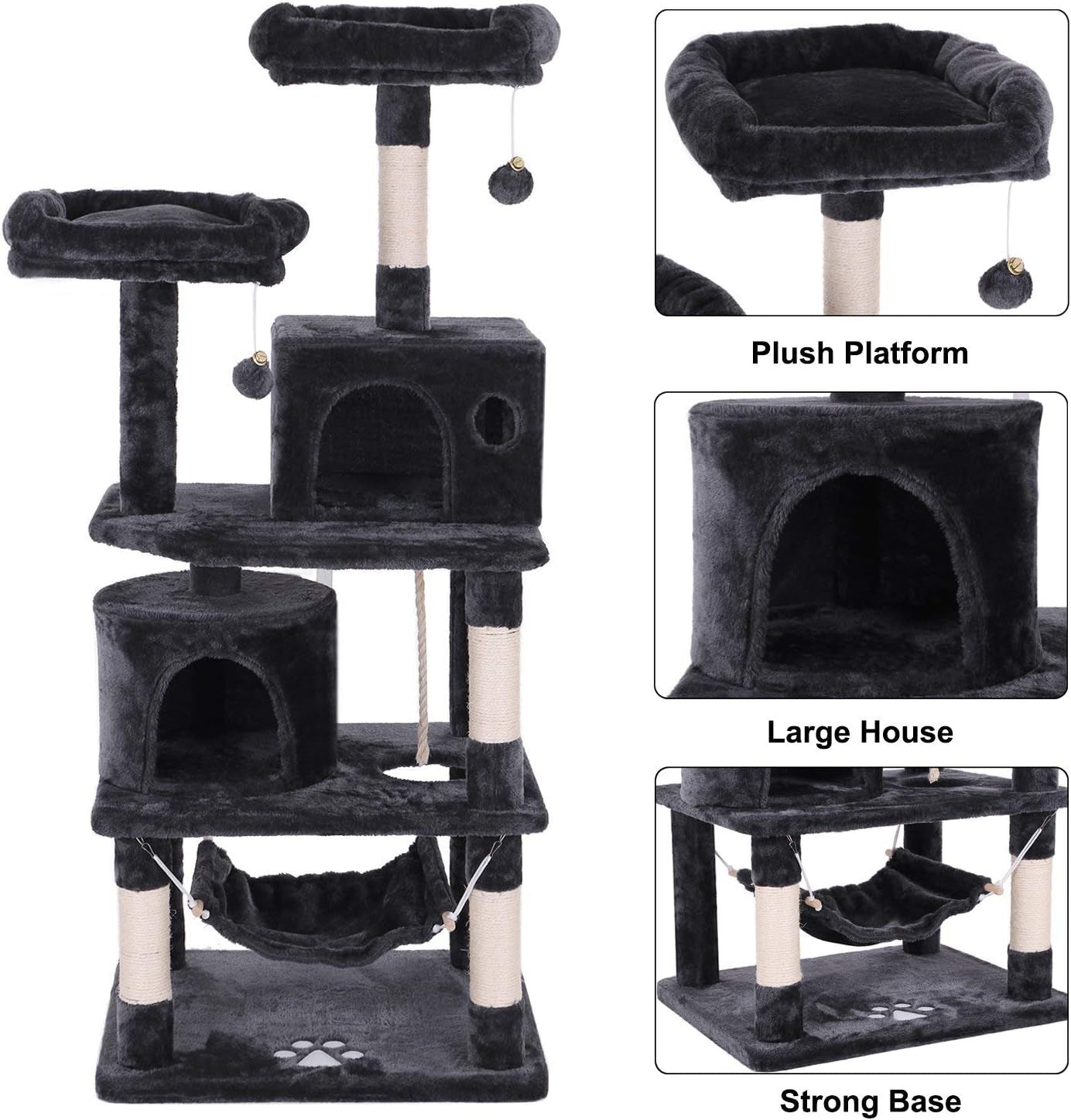 Cat Tree Condo Tower Kitten Furniture Activity Center Pet Kitty Play House with Sisal Scratching Posts Perches Hammock Grey MMJ01B