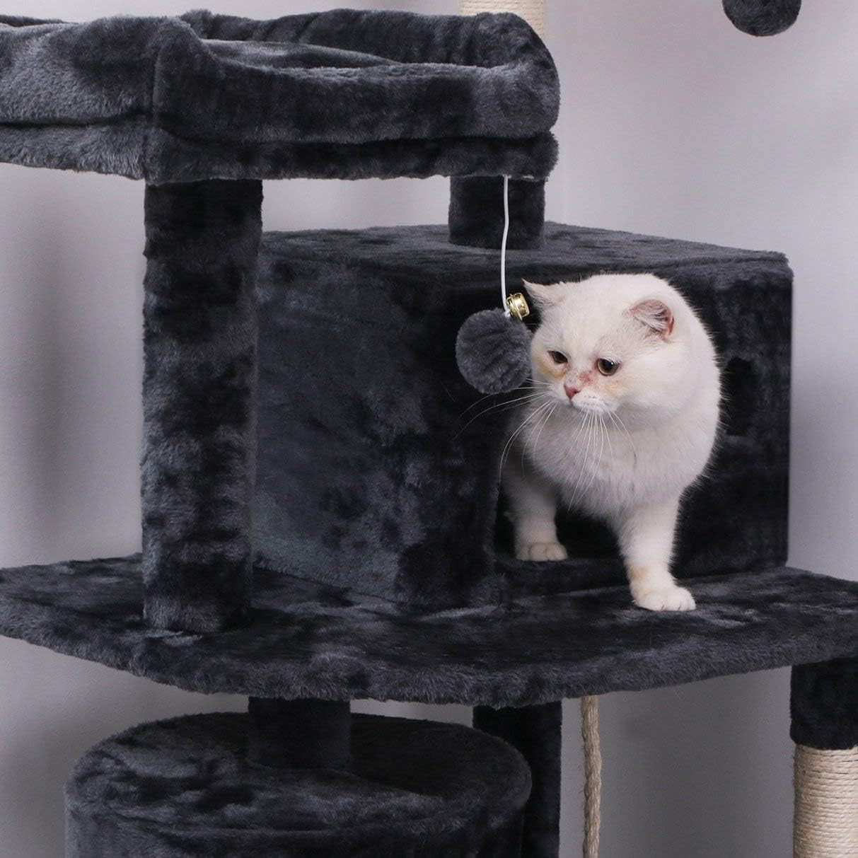 Cat Tree Condo Tower Kitten Furniture Activity Center Pet Kitty Play House with Sisal Scratching Posts Perches Hammock Grey MMJ01B